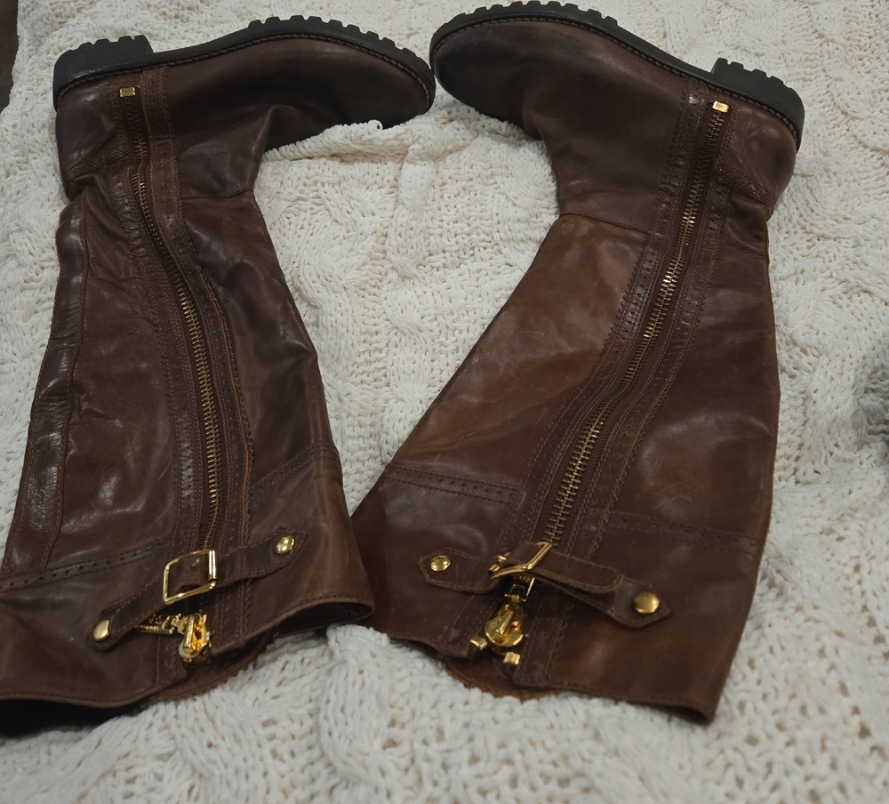 Kors Michael Kors Y2k SIZE 10 M  Brown Leather Distressed Knee High Boots